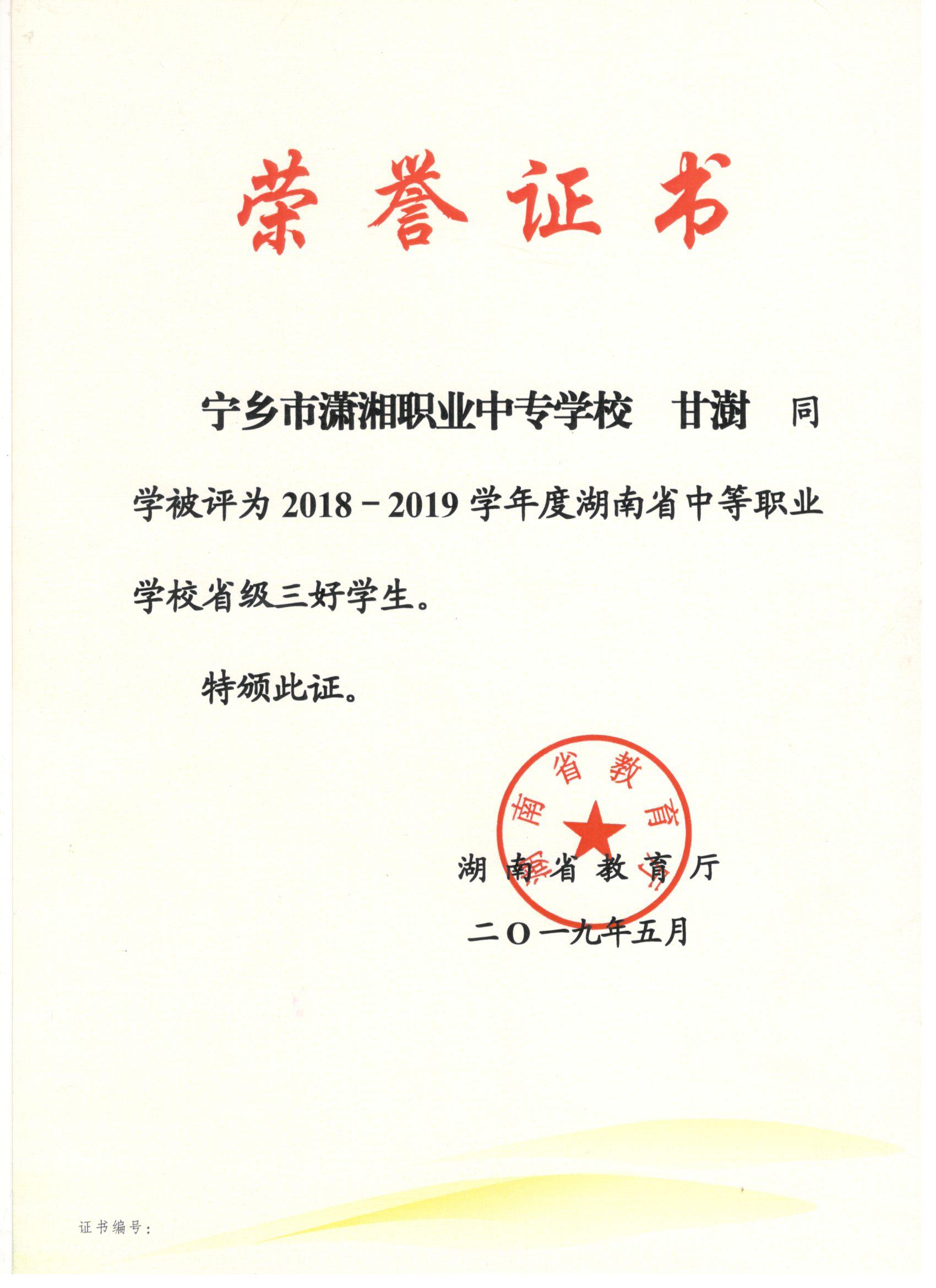 湖南省中职学校省级三好学生